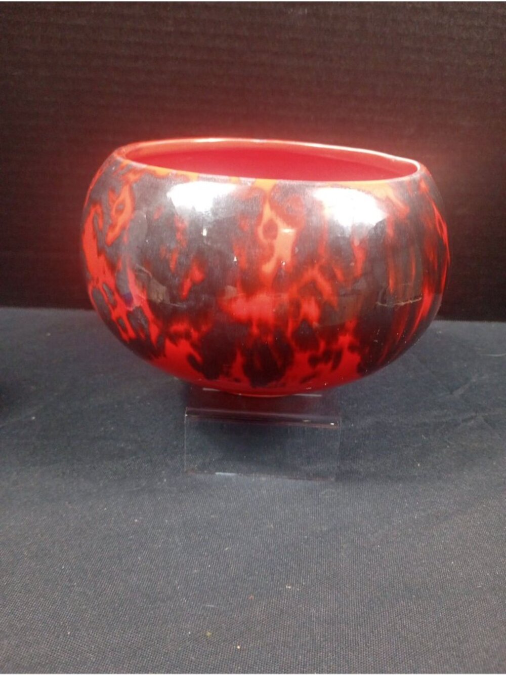 Vintage Retro Boho   Mid Century Jenkins J-41 Ceramic  Red and Black Drip Round